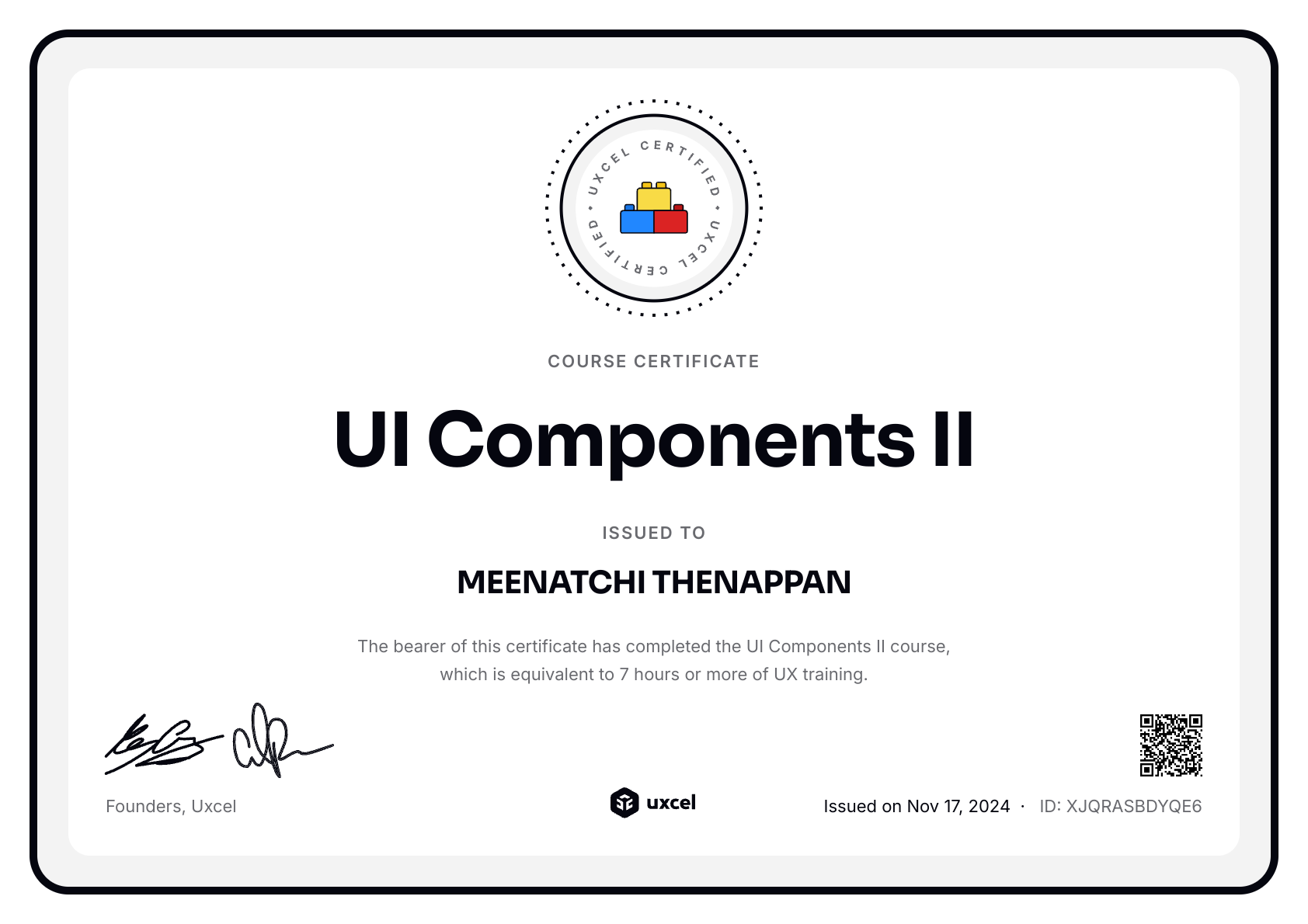MEENATCHI THENAPPAN's certificate